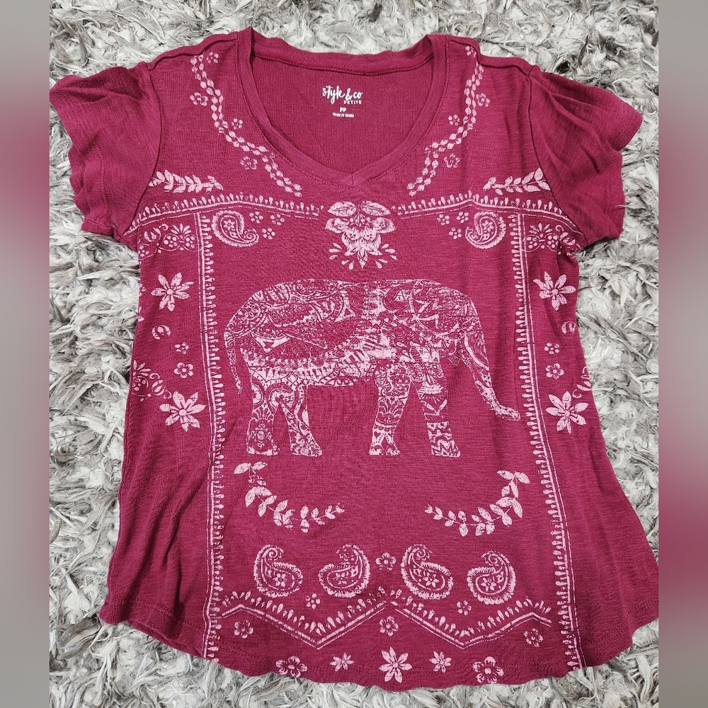 Maroon Elephant Print Top